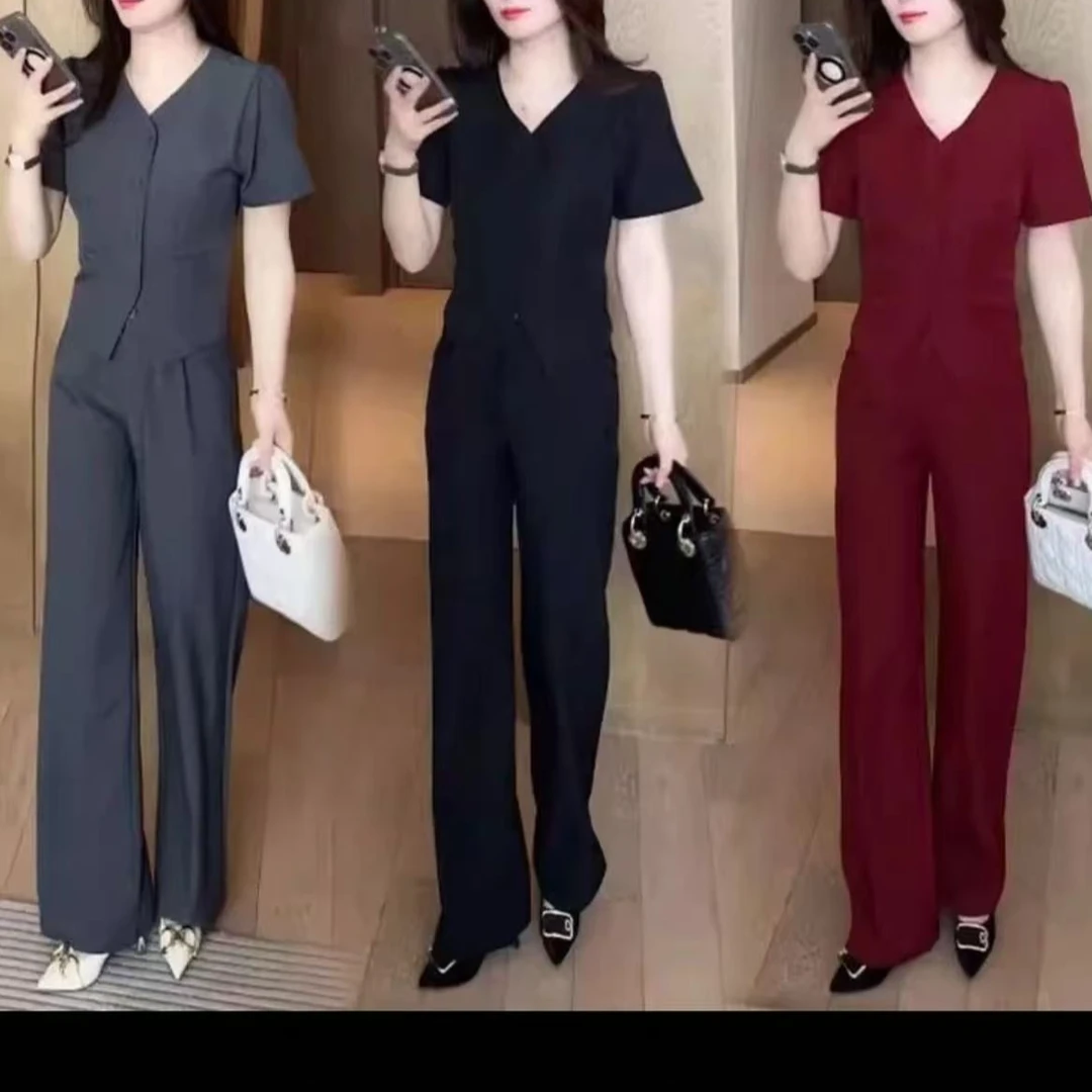 2025年夏季穿搭休闲时尚洋气气质显瘦减龄女神短袖套装两件套