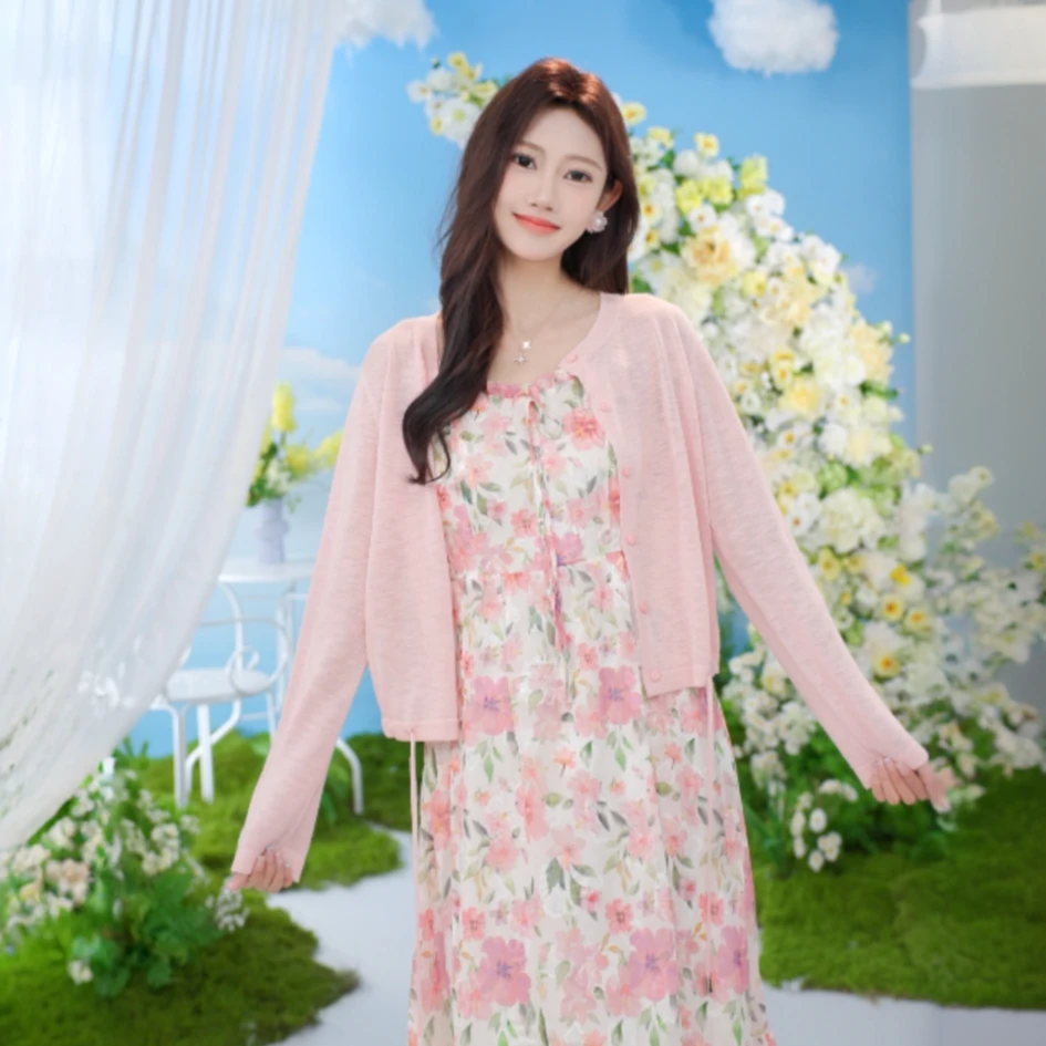 【雅丹风】茵曼夏季度假风吊带碎花裙女时尚百搭油画印花连衣裙子