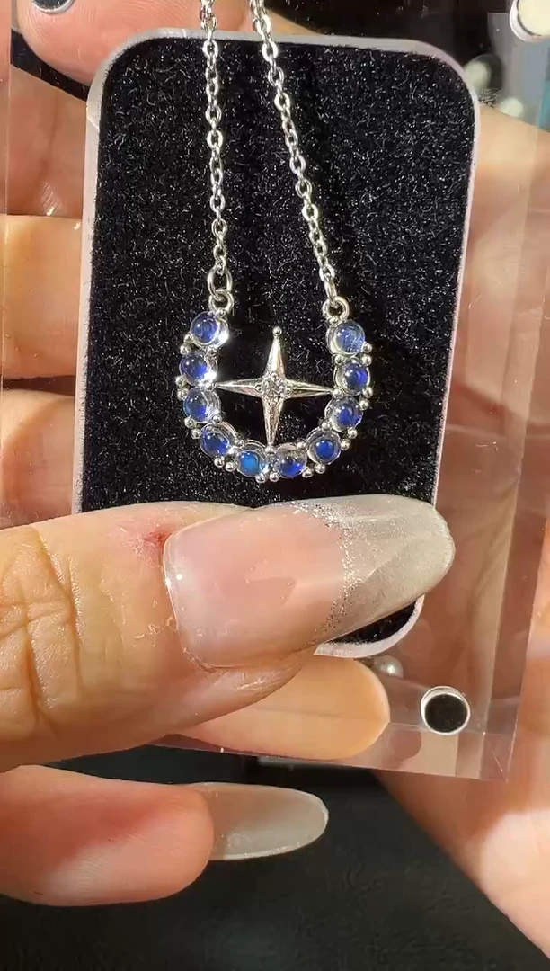 项链银S925镶嵌长石蓝光发一