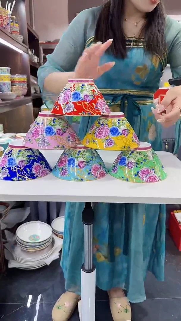 瓷片斗笠碗6英寸面碗6个景德镇陶瓷