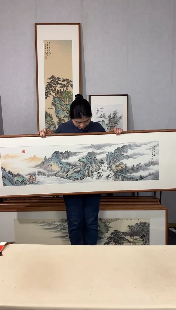 国画手绘*（东墙）溪山神韵*52*172cm带框发货