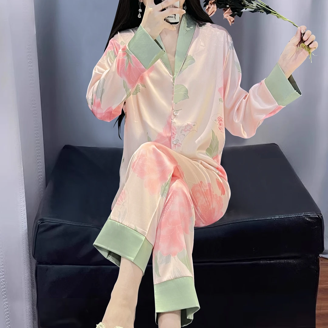 冰雪丝睡衣女春夏季长袖薄款2025新款高级感网红爆款家居服两件套