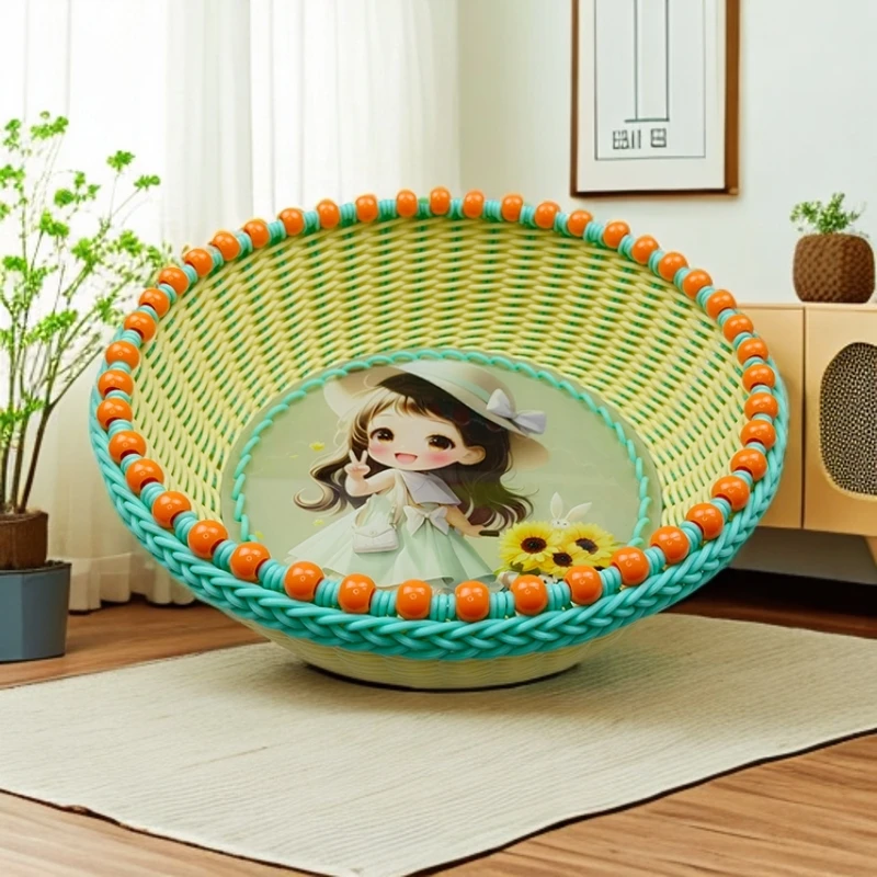 （18底板如意果盘）diy手工编织全套材料包藤条篮制作收纳篓筐教程