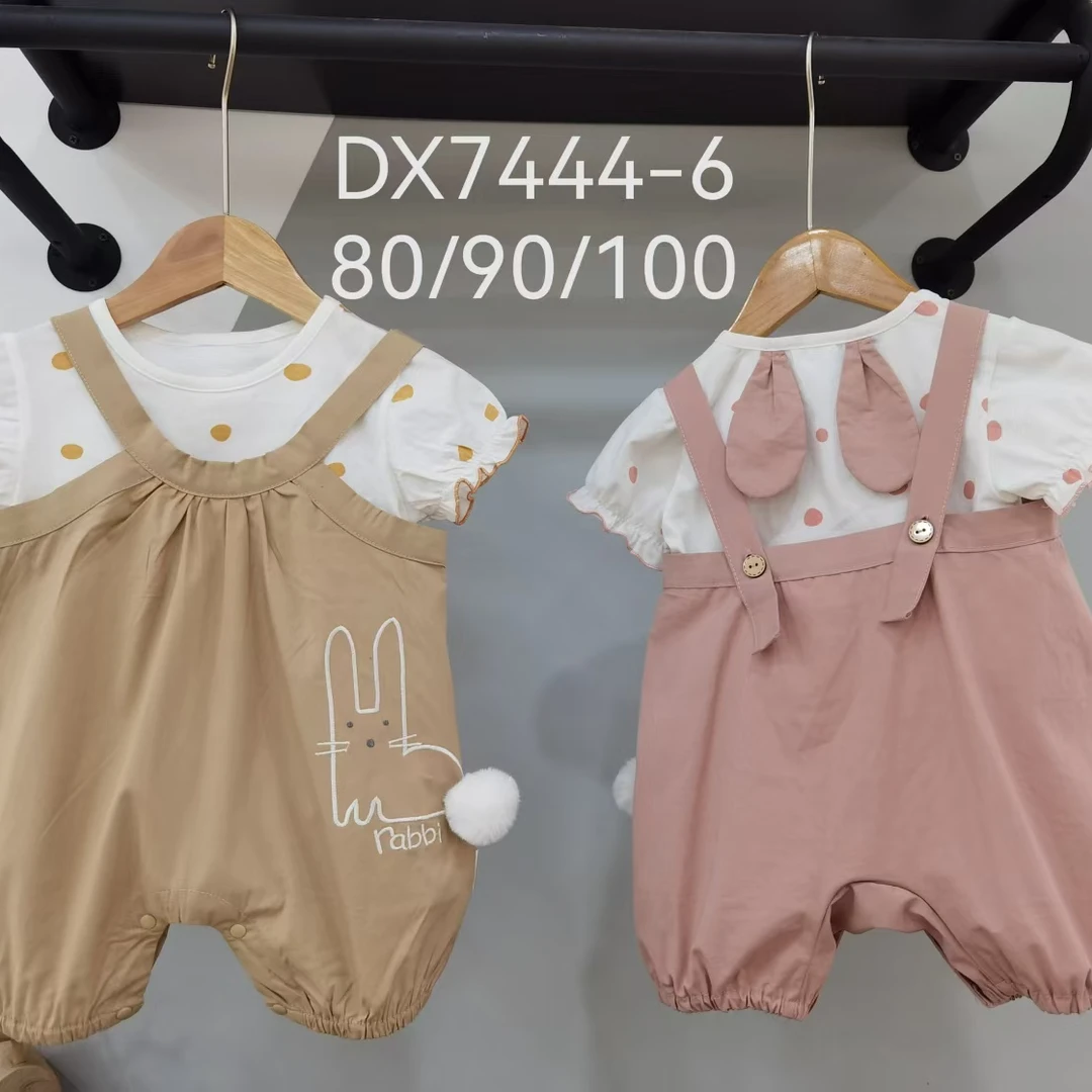 新款可爱兔夏季儿童背带两件套装女童衣服夏季短袖短裤套装