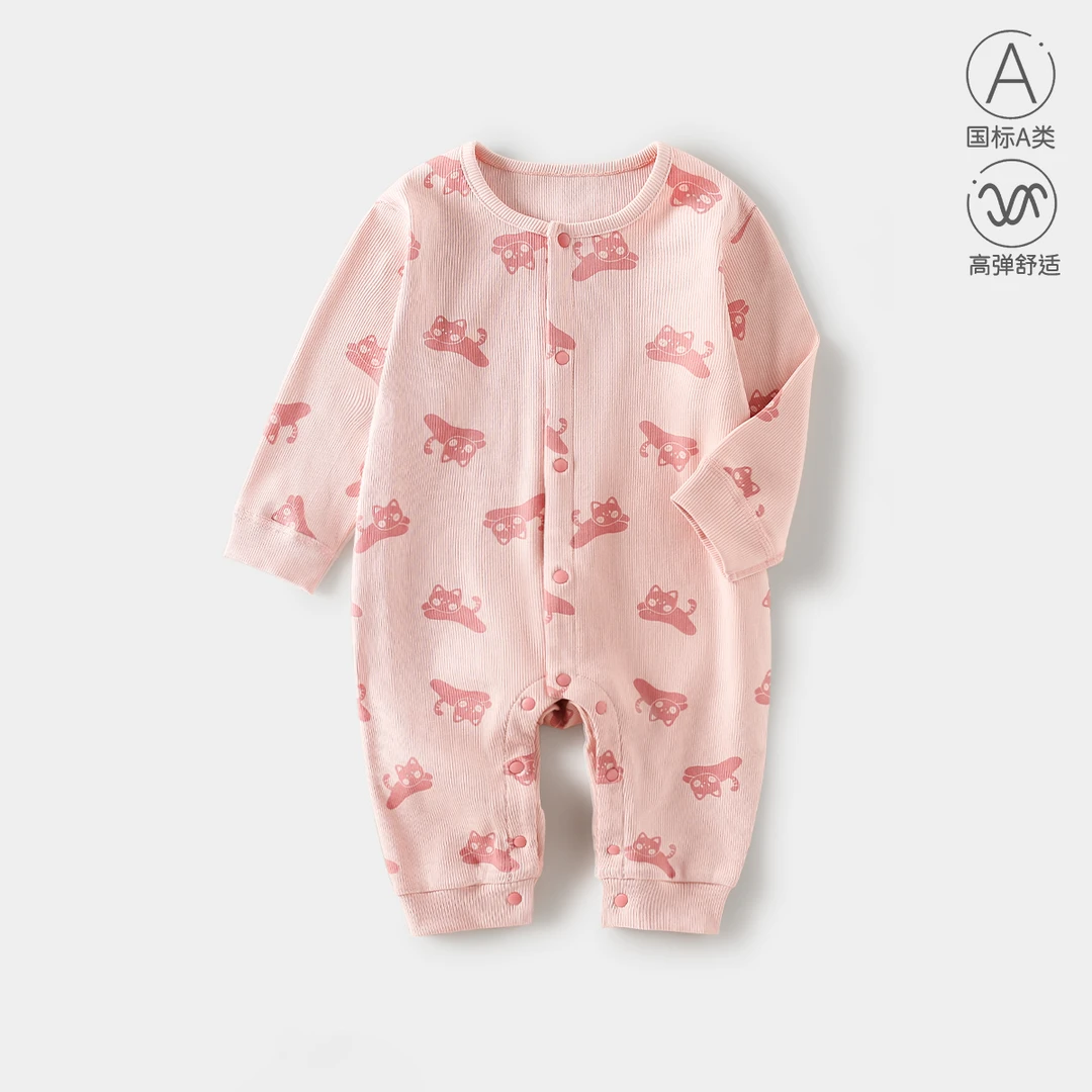QLH春秋新生婴儿长袖连体衣衣服新生儿舒适无骨哈衣宝宝爬服