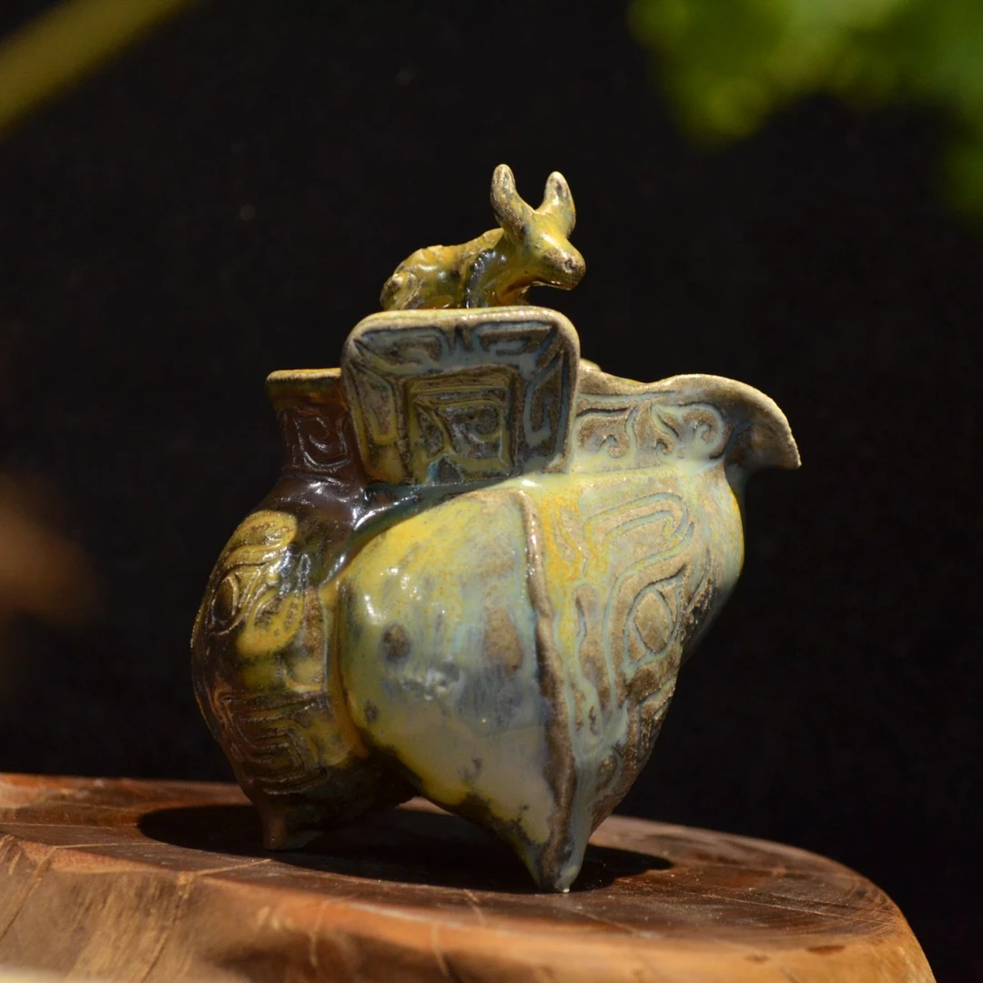 妙烧落灰釉柴烧宝瓶复古青铜装饰