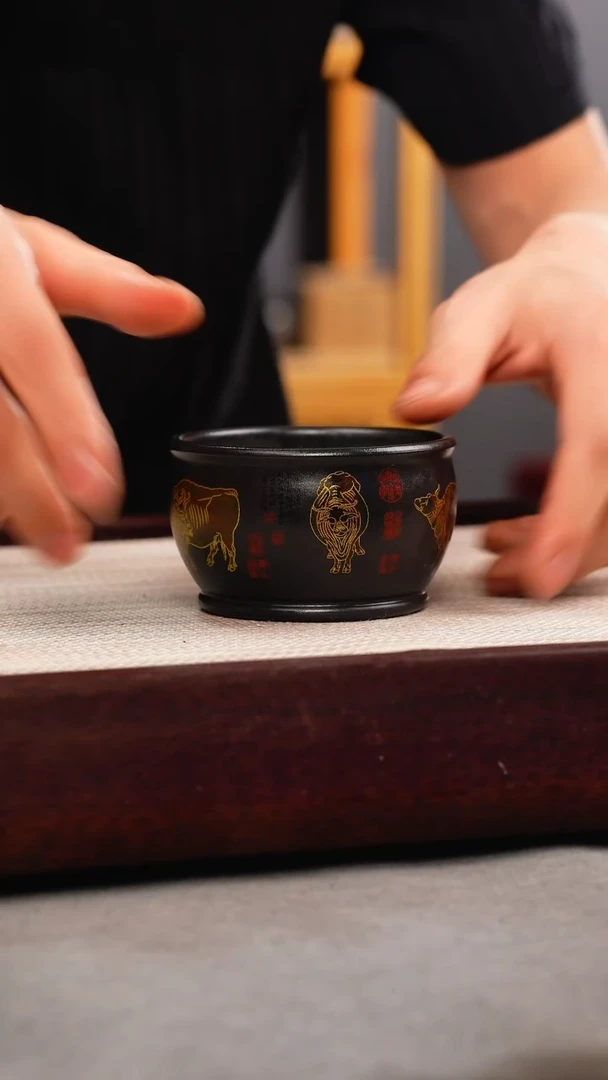 茶壶紫砂原矿石黄 五牛杯