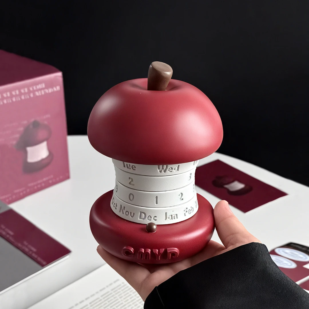贝汉美创意新款万年历苹果旋转日历桌面创意装饰摆件台历生日礼物