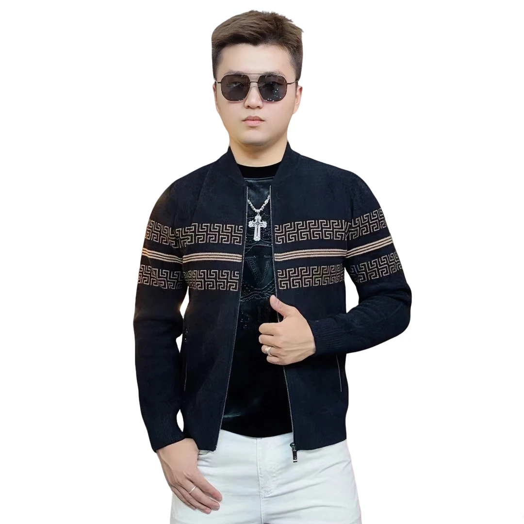 J2024秋季新款潮流男时尚针织拉链开衫夹克休闲修身百搭毛衣外套