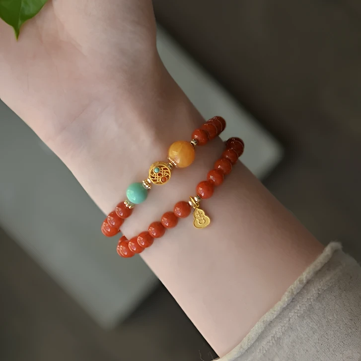 A040天然柿子红南红双圈6mm