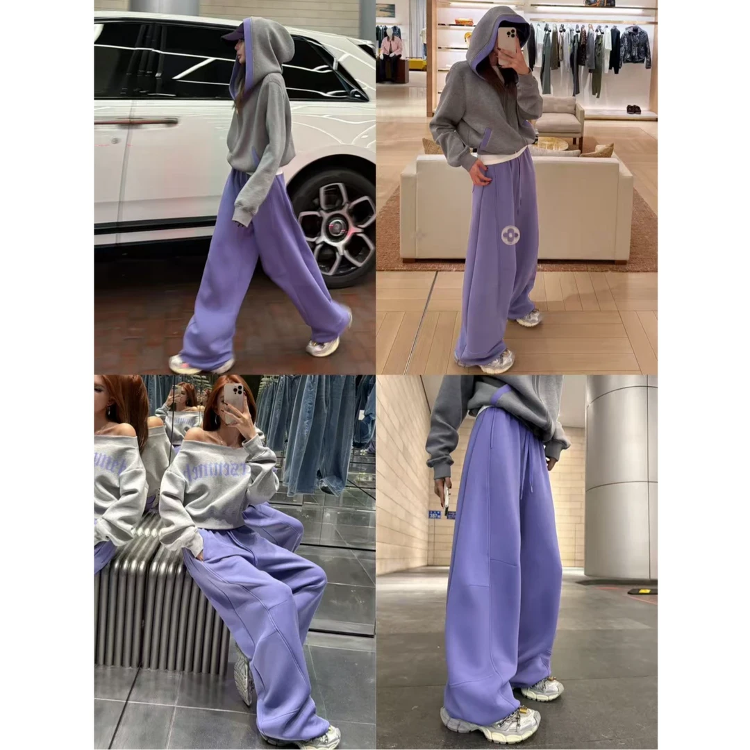 【绝绝紫】秋季韩系拼接阔腿休闲裤