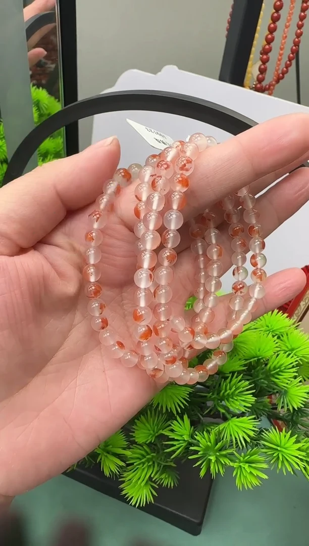 南红玛瑙5mm未镶嵌冰飘圆珠多圈