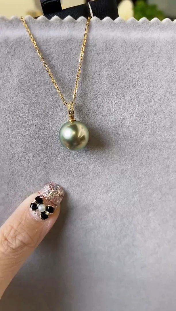 【闪购商品】海水珍珠吊坠(不含链)18K金镶嵌12-13大溪地黑珍珠吊坠