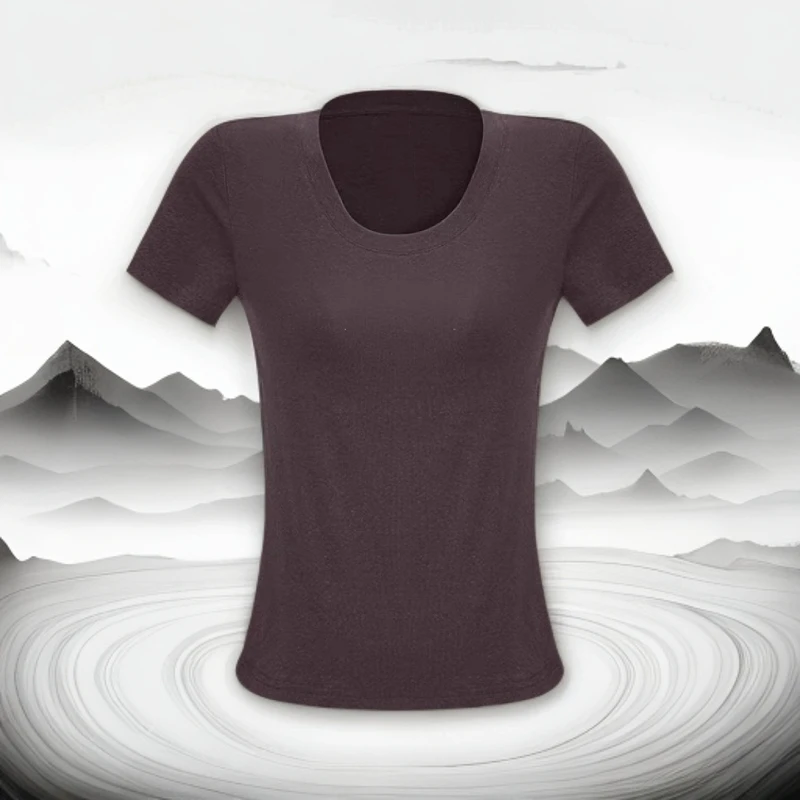 【悠然】U领裸感T 亚麻+莱赛尔 夏季简约T恤舒适百搭纯色短袖770691