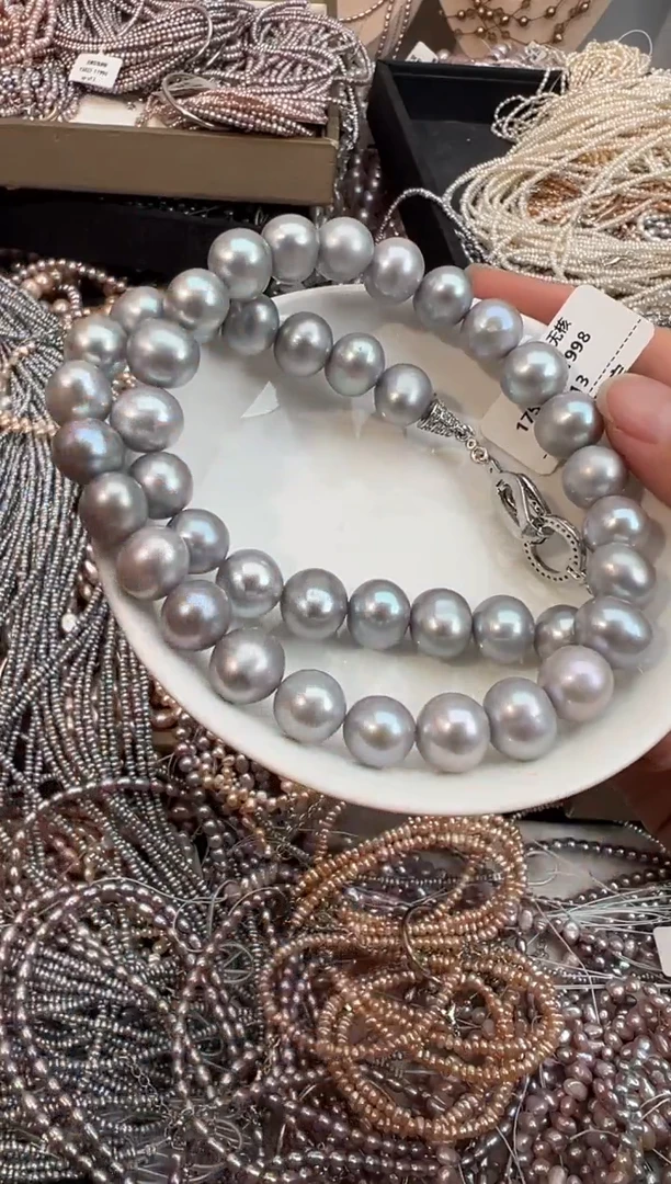 未镶嵌6淡水珍珠灰色*无核强光珍珠项链10mm左右