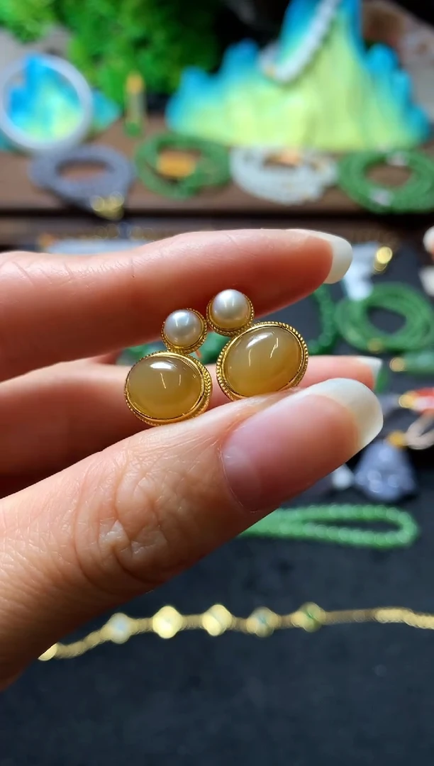 【闪购商品】和田玉耳饰银S925镶嵌耳钉