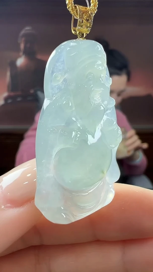 18K金镶嵌挂件翡翠财神 不含链