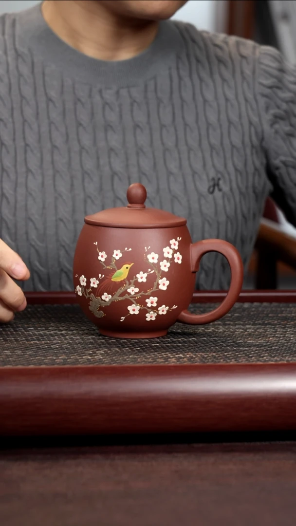 茶杯紫砂尾单微瑕喜上眉梢不带礼盒
