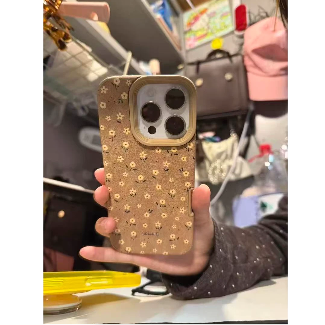 复古风花朵适用iPhone16苹果15Pro手机壳14小羊皮13/11pro磨砂17