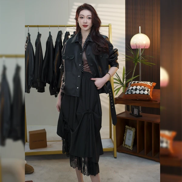 早春韩系甜酷风皮衣外套女小众时髦洋气休闲百搭夹克上衣-2503