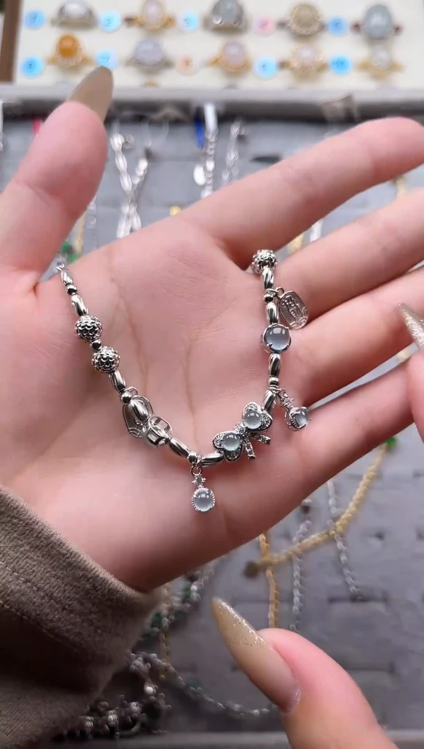 【闪购商品】翡翠手链银S925镶嵌天然A货翡翠手链