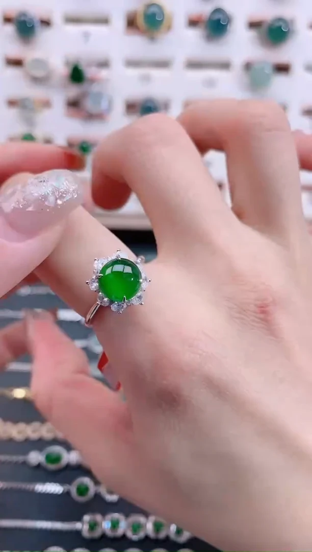 银S925镶嵌戒指翡翠天然翡翠