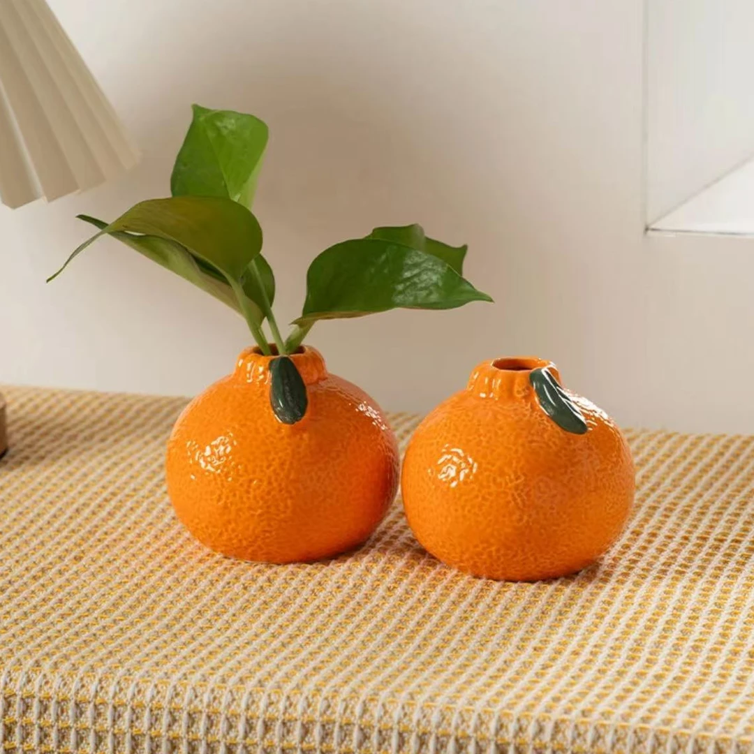 创意橘子花瓶水养绿萝水培花盆花器客厅桌面办公桌塑料摆件