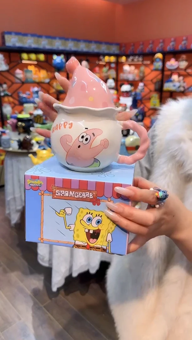 瓷片@@派大星联名星星人带盖陶瓷杯