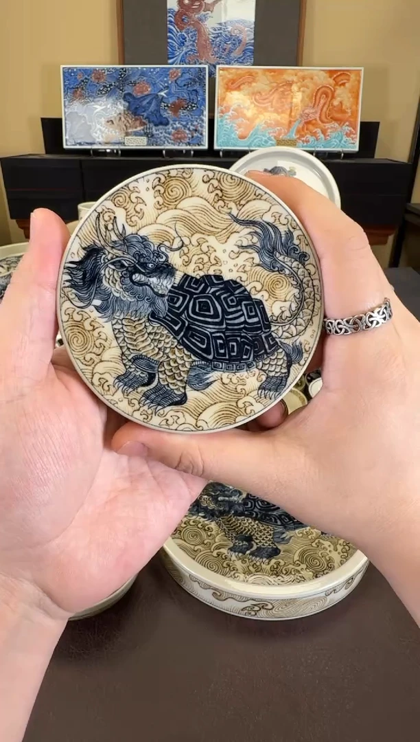 二号釉龙龟纹盖置