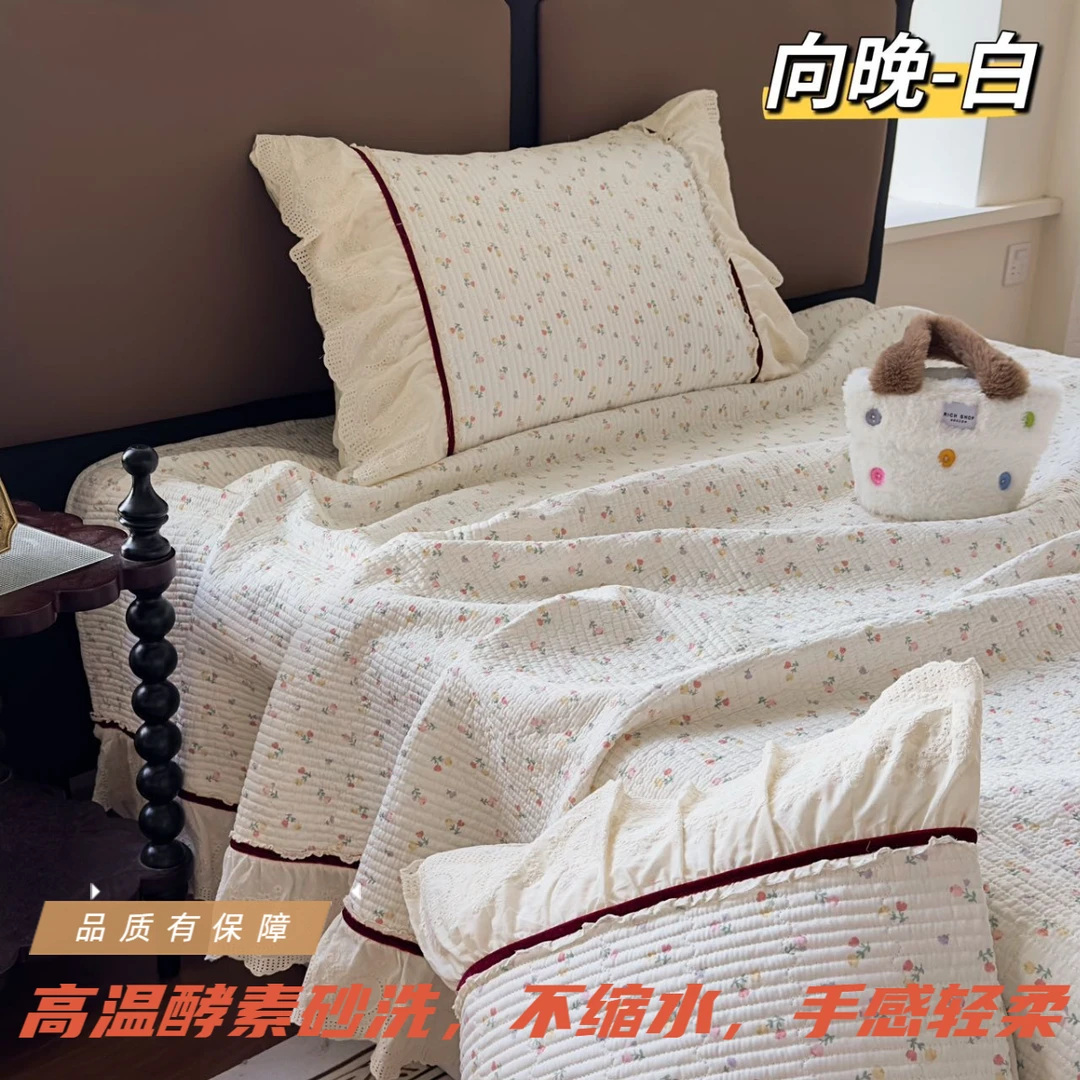 【晴儿家纺】全棉法式花边金丝绒工艺款全棉夹棉床盖三件套、四件套