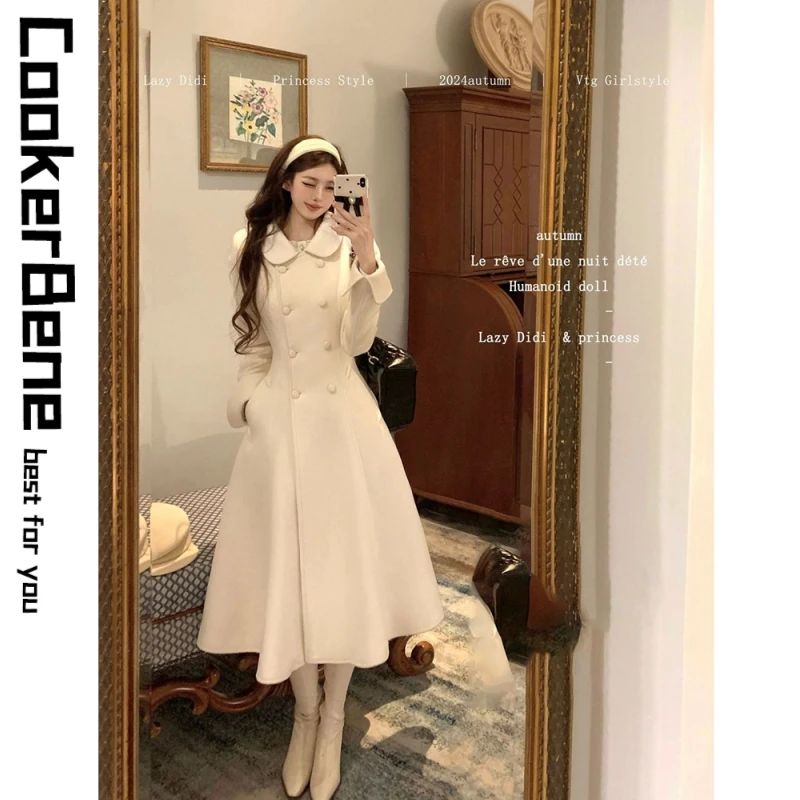 法式赫本风双色长款毛呢大衣女秋冬新款贵气千金气质显瘦呢子外套