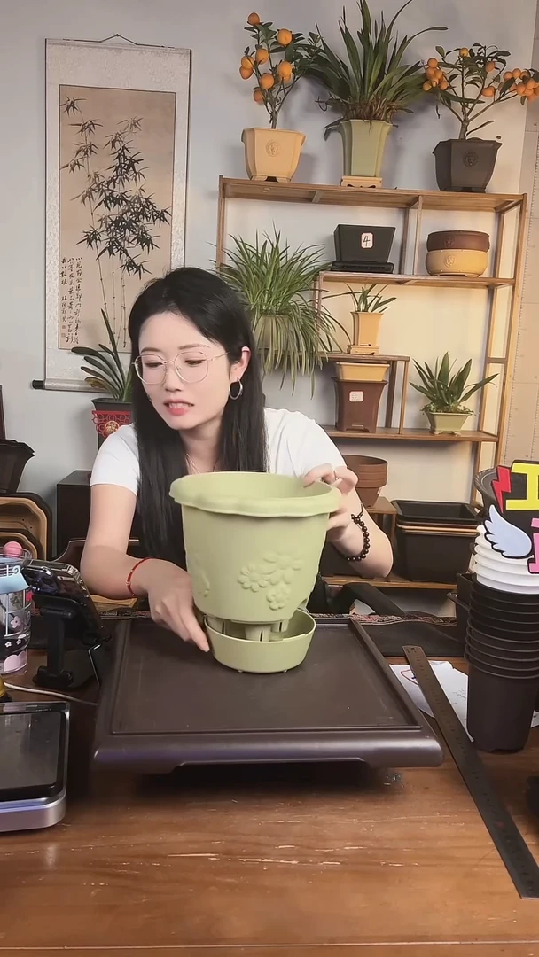 懒人花盆2只草绿色