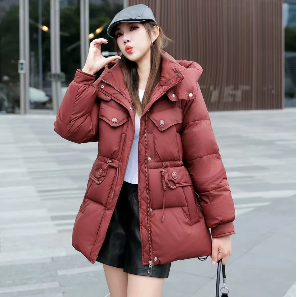 冬季连帽加厚保暖百搭休闲显瘦中长款洋气女士棉服外套女装8861#