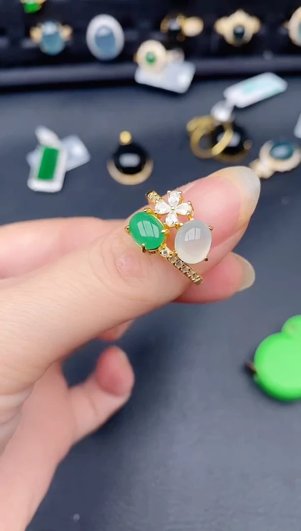 银S925镶嵌戒指翡翠天然a货翡翠501