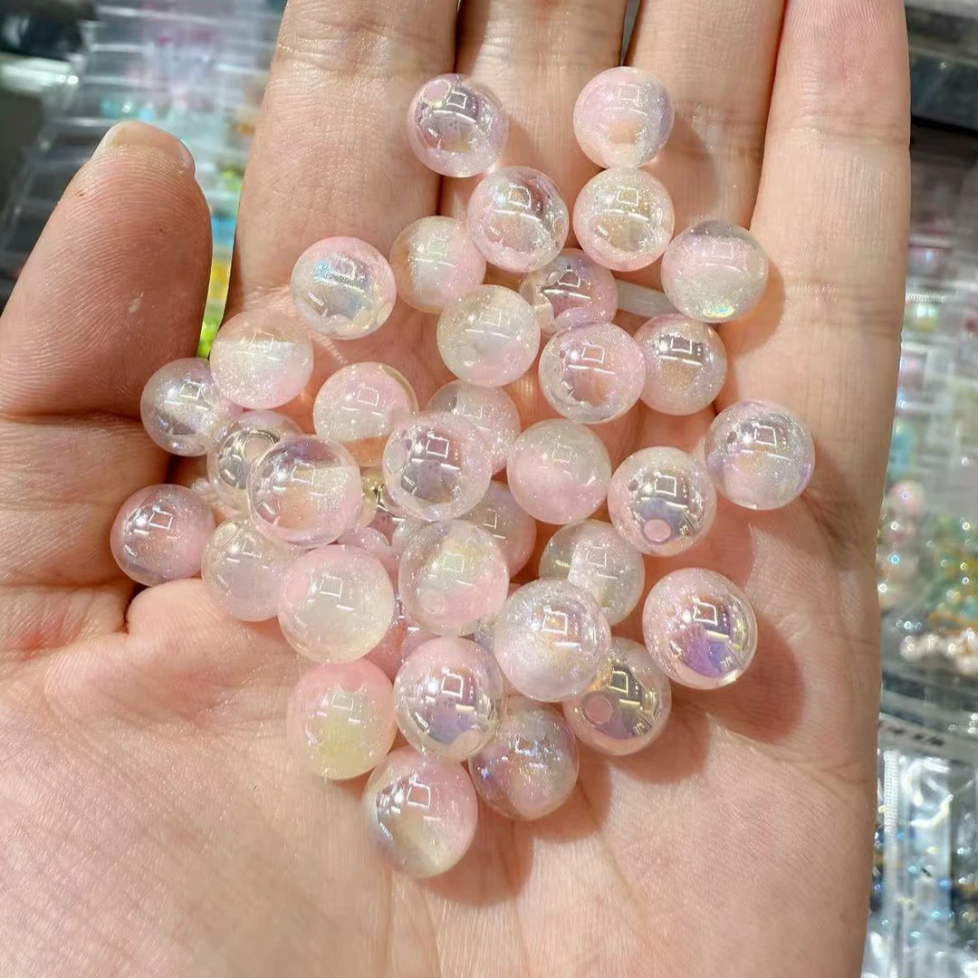 光学电镀双色细闪圆珠 卡10卡12 通孔DIY配件