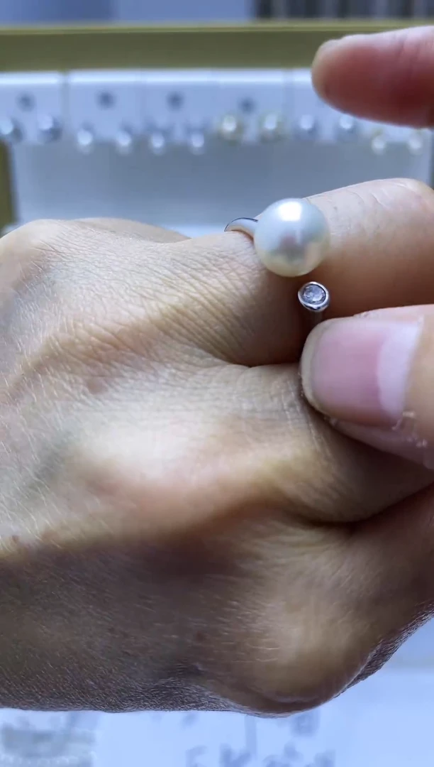 银S925镶嵌戒指海水珍珠戒指akoya