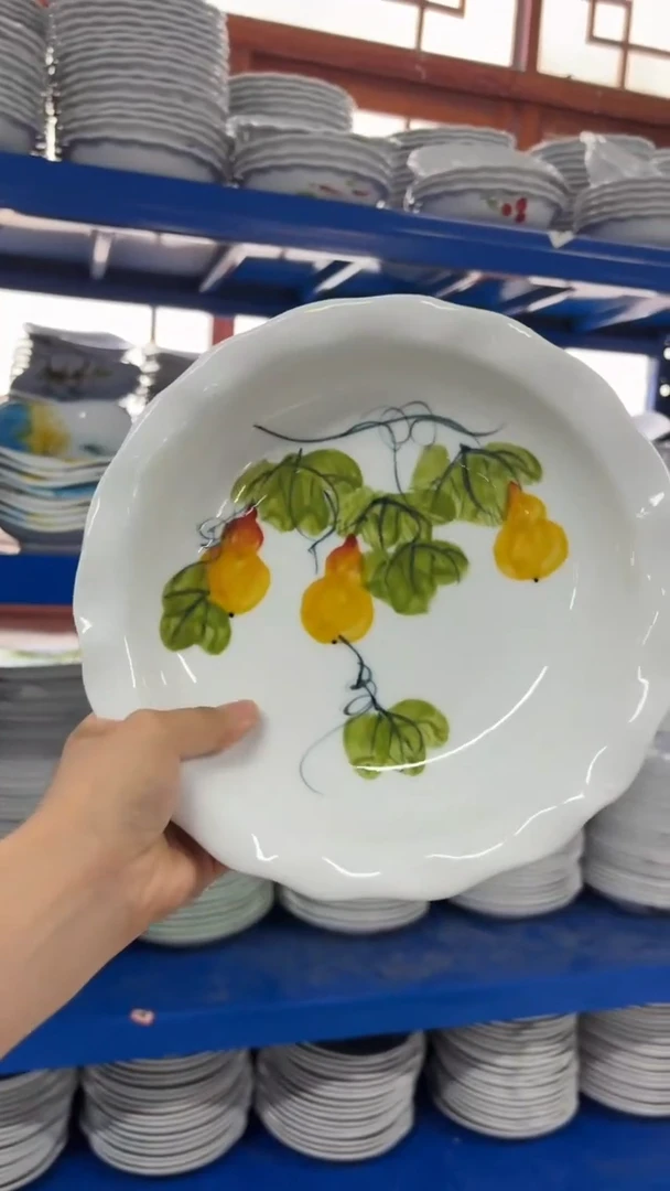 瓷片景德镇高温釉中彩-如意盘