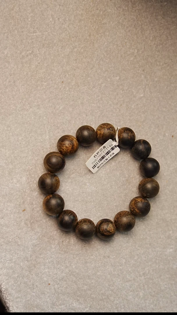 沉香手串蛤**领越南沉水黑棋单圈14mm