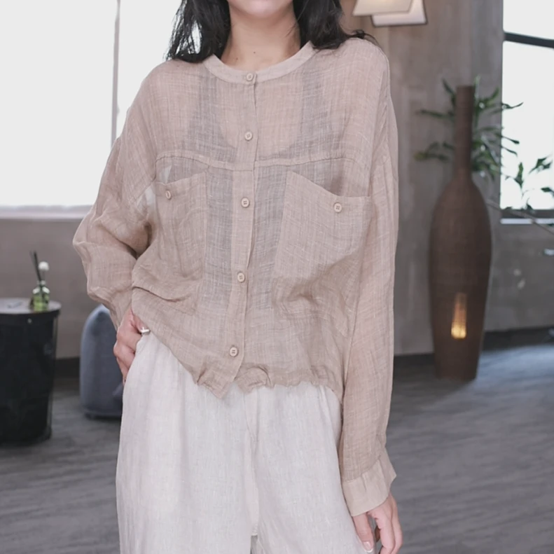 东倪MF 苎麻100棒球服开衫外套极简百搭防晒圆领夏新款 85B2398