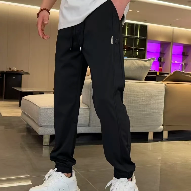 夏季上新锦纶精编冰丝高弹力柔软舒适立体拼接宽松百搭束脚休闲裤