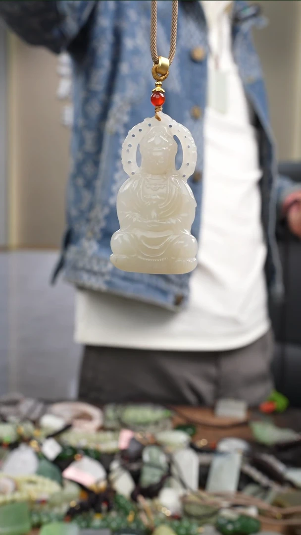 和田玉未镶嵌吊坠(赠链)天然和田玉观音牌
