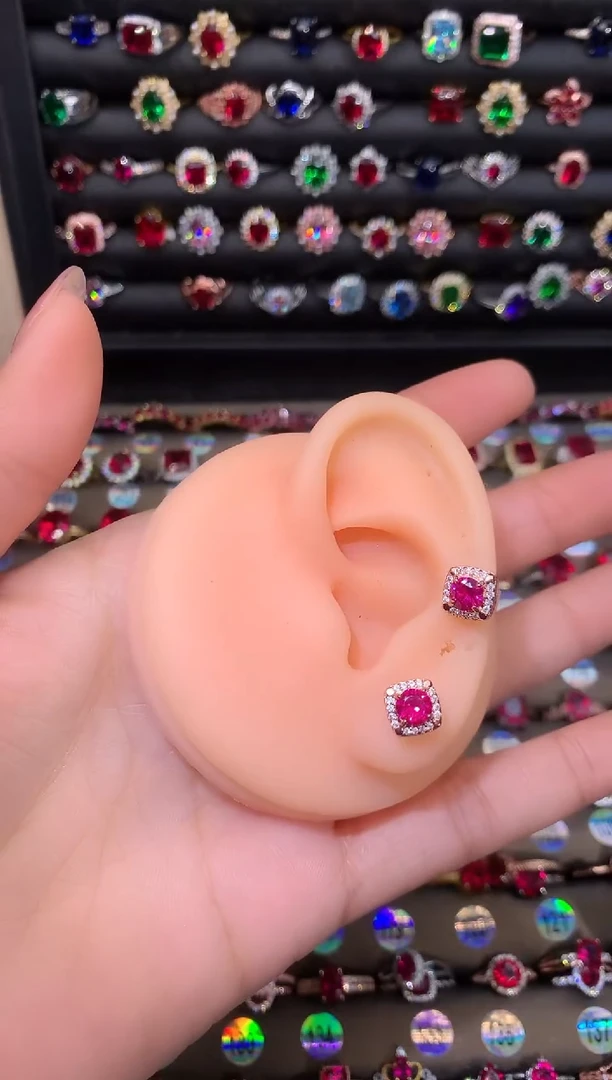 【闪购商品】红宝石耳饰银S925镶嵌玫瑰金