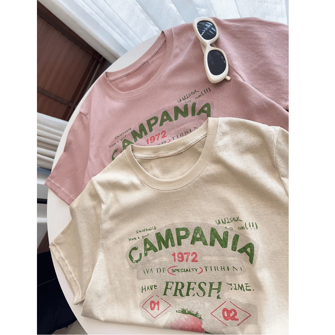 【草莓】轻薄款雪花棉减龄宽松T恤小众圆领设计冰感韩系短袖T恤 D32