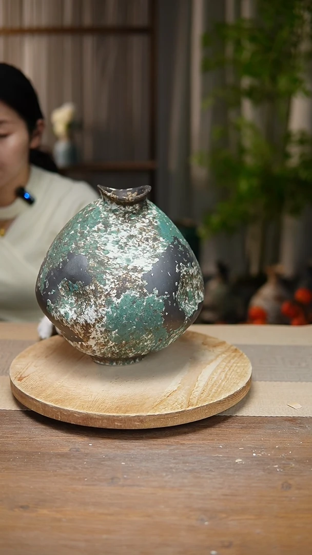 【闪购商品】陶瓷 花器涂鸦绿大肚