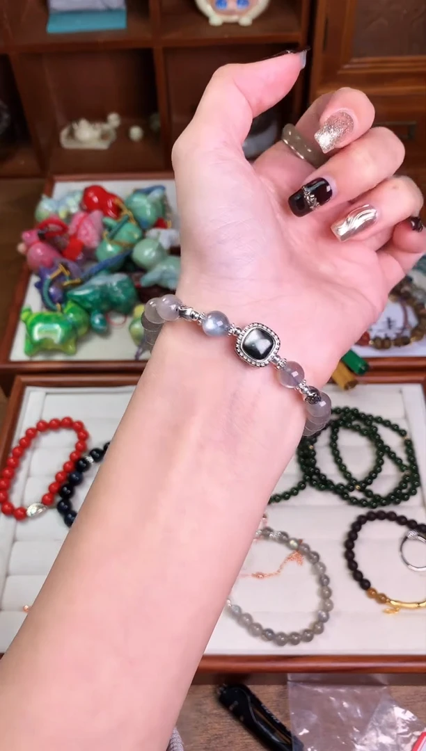 【闪购商品】水晶手链未镶嵌灰月光曜石蛋面单圈