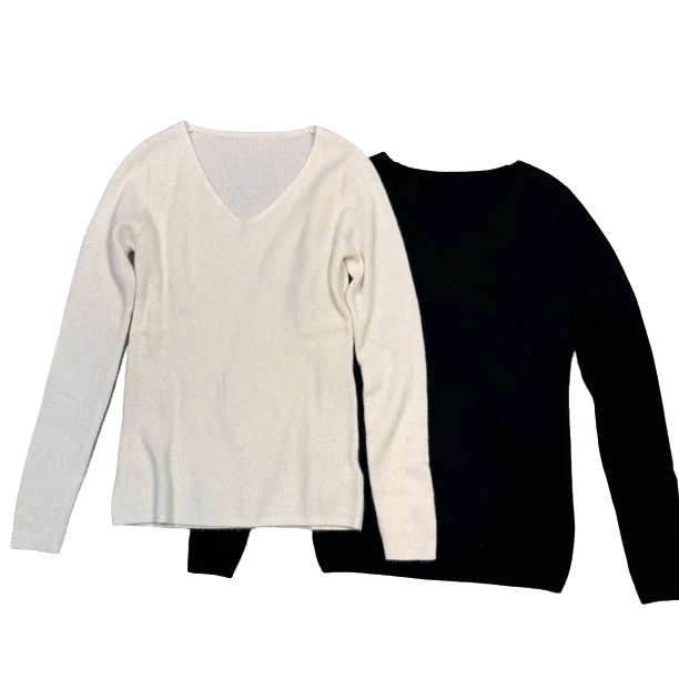 【南油小豆子精选】秋冬新款纯色羊绒长袖针织高领V领上衣 时尚百搭