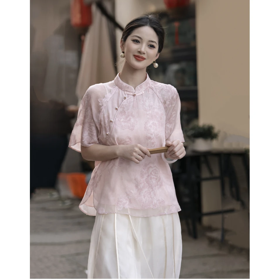 【红颜】新中式立领扎染斜襟上衣2025春夏新款上衣小衫G8130