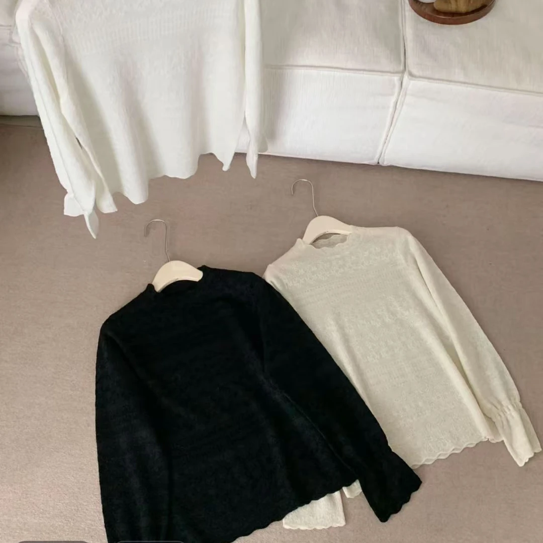 【潘潘.958825】30羊毛+欧根纱2025年新款蕾丝打底羊毛衫