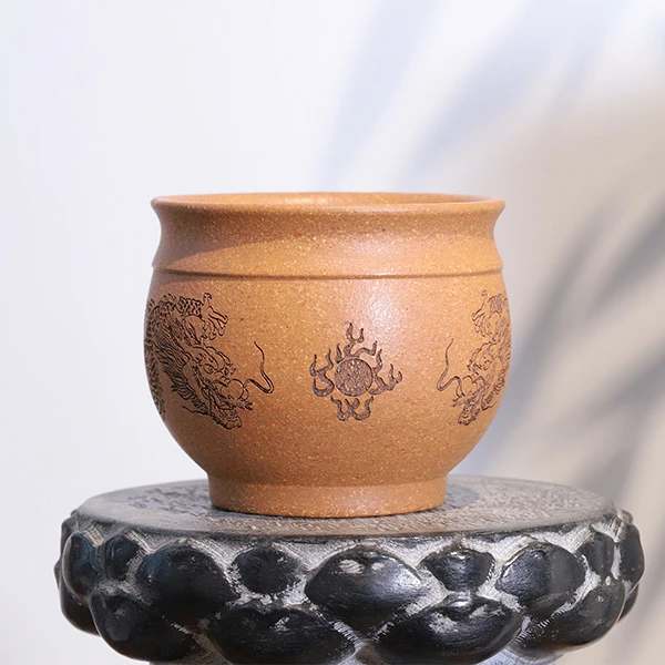 宜兴紫砂手工刻绘五牛图大容量主人杯高温柴烧
