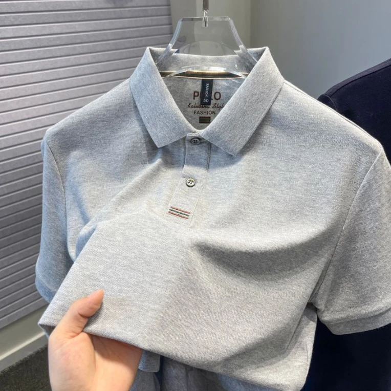 纯棉polo衫男士t恤短袖休闲老钱风男装高级感刺绣纯色半袖上衣服